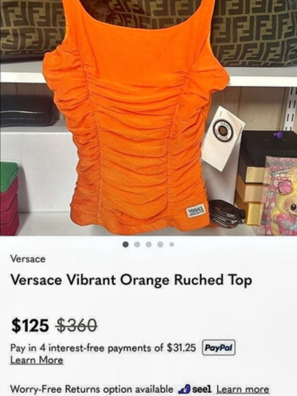 Versace Ruched Top Ruched Tank Top in Orange Size Small NWT